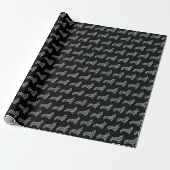 Corgi Welsh Y&B Grid Line Black Geschenkpapier (Ungerollt)