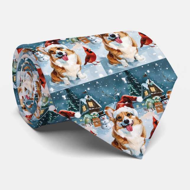 Corgi Winter Wonderland Christmas Joy Krawatte (Gerollt)