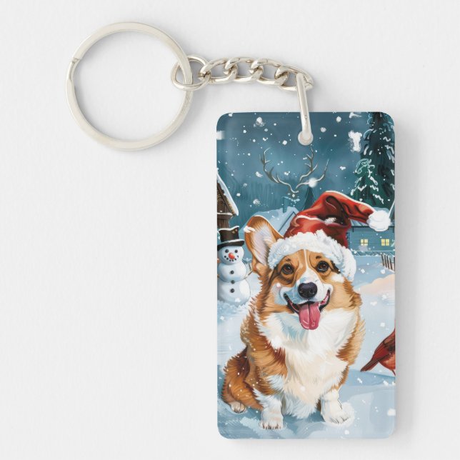 Corgi Winter Wonderland Christmas Joy Schlüsselanhänger (Vorderseite)
