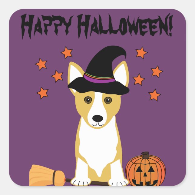 Corgi Witch Halloween Stickers (Vorderseite)