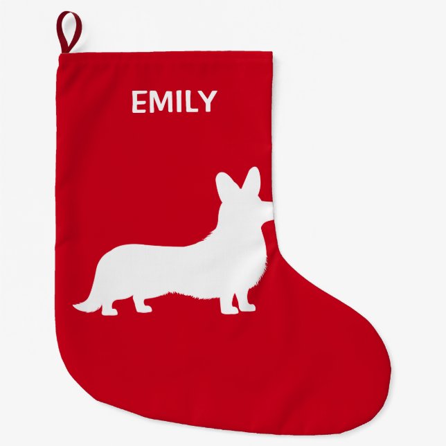 Corgi-Wolljacke in der Silhouette Großer Weihnachtsstrumpf (Vorderseite)