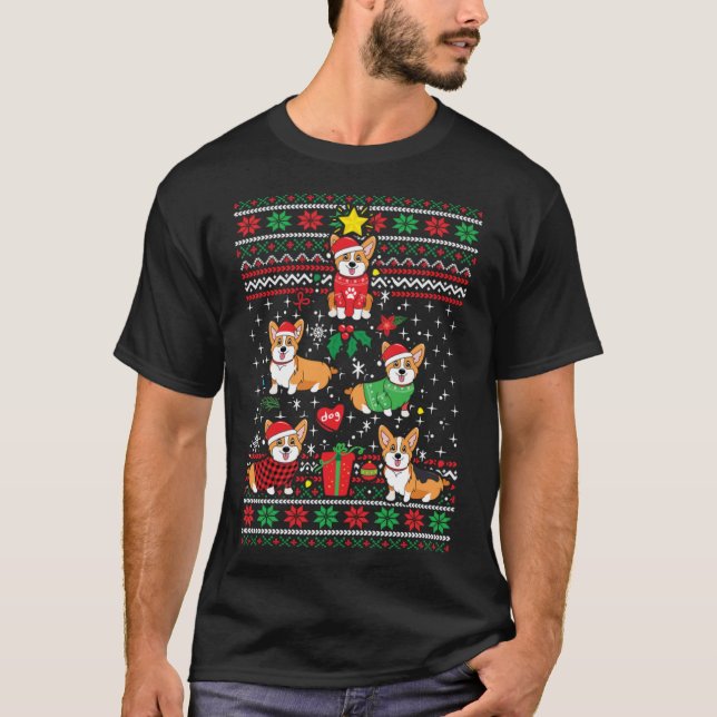 Corgi Xmas Tree Santa Dog Ugly Weihnachten T-Shirt (Vorderseite)