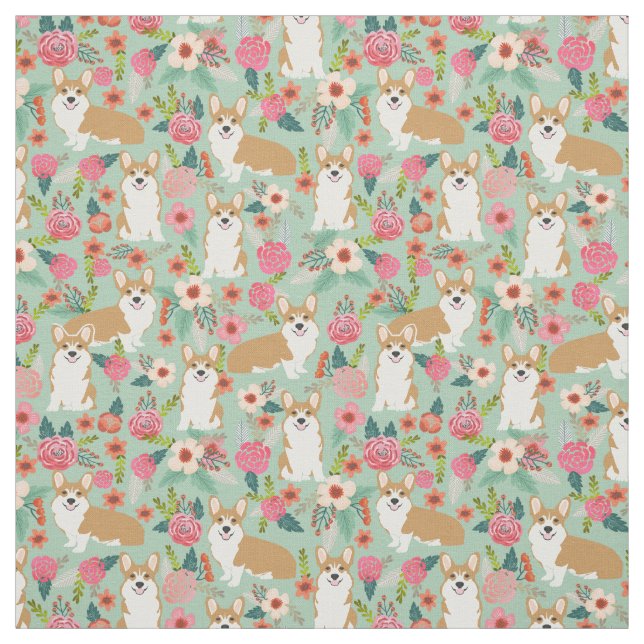 Corgiblumengewebe - Minze Stoff (Muster)