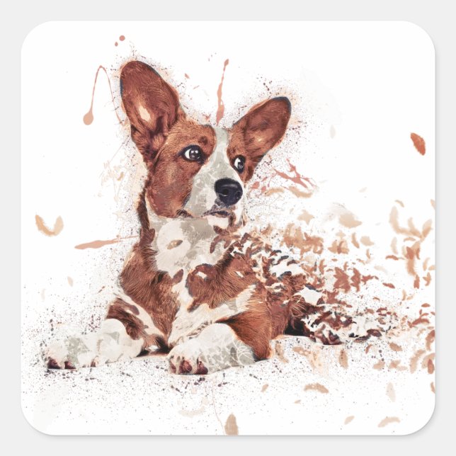 Corgifeder Quadratischer Aufkleber (Vorderseite)