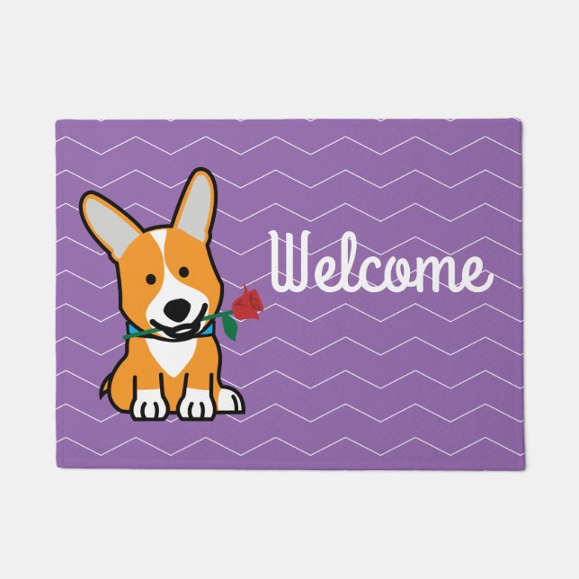 Corgihundewelpe Pembroke-Waliservalentine-Rose Fußmatte (Vorderseite)