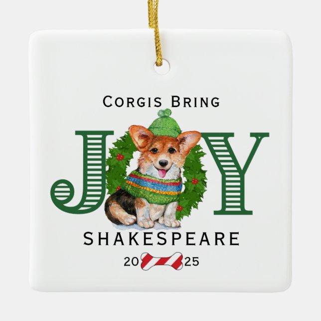 Corgis Bring Joy Keramikornament (Vorderseite)