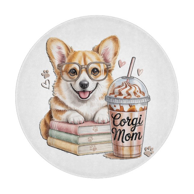 Corgis Bücher und Eiskaffee für Hunde Schneidebrett (Vorderseite)