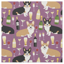 Corgis-Hunde-Wein lila Stoff