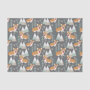 Corgis im Gebirge und Waldmuster Seidenpapier