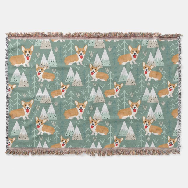 Corgis im Gebirgswaldmuster Decke (Vorderseite)