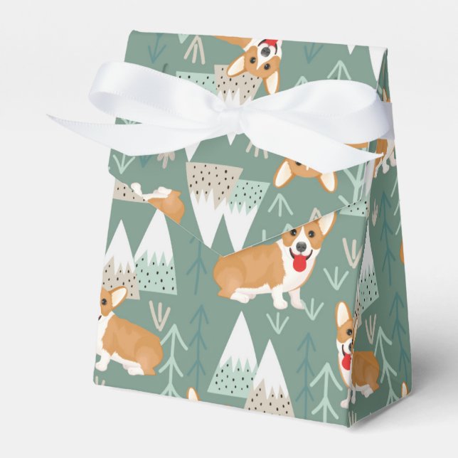 Corgis im Gebirgswaldmuster Geschenkschachtel (Vorderseite)