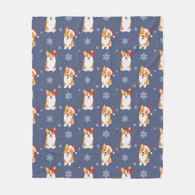 Corgis in Weihnachtsmannmützen und Schneeflocken-M Fleecedecke (Vorderseite)