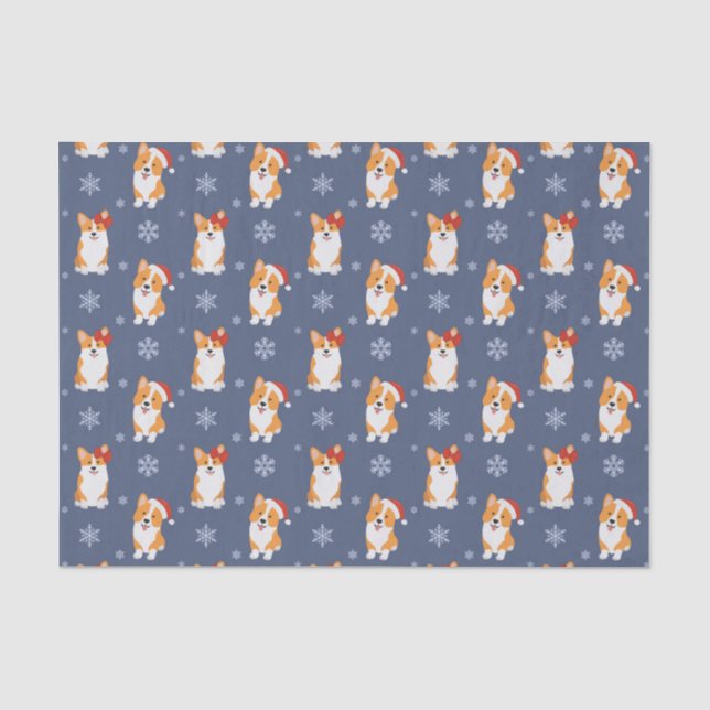 Corgis in Weihnachtsmannmützen und Schneeflocken-M Seidenpapier (Vorderseite)