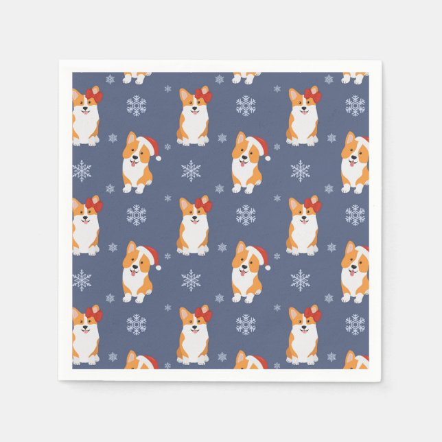 Corgis in Weihnachtsmannmützen und Schneeflocken-M Serviette (Vorderseite)