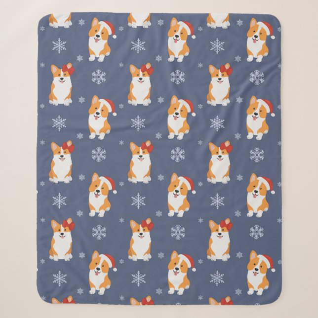Corgis in Weihnachtsmannmützen und Schneeflocken-M Sherpadecke (Vorderseite)
