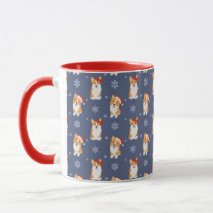 Corgis in Weihnachtsmannmützen und Schneeflocken-M Tasse