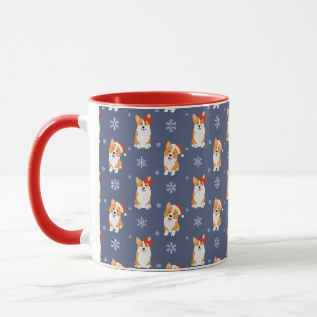 Corgis in Weihnachtsmannmützen und Schneeflocken-M Tasse (Links)
