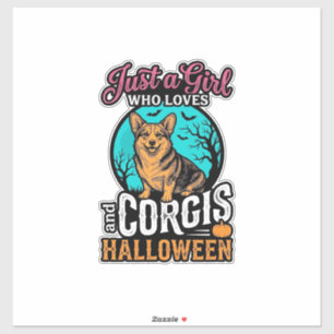 Corgis und Halloween-Mädchen Vintage-Stickerei-Shi Aufkleber