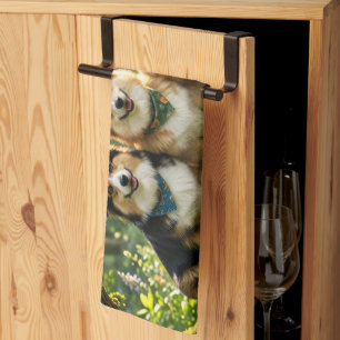 Corgis und Vogel Geschirrtuch