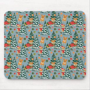 Corgis zieren den Weihnachtsbaum im Wald Mousepad
