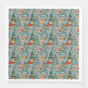 Corgis zieren den Weihnachtsbaum im Wald Serviette