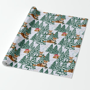 Corgis zieren den Weihnachtsbaum im Weißen Wald Geschenkpapier