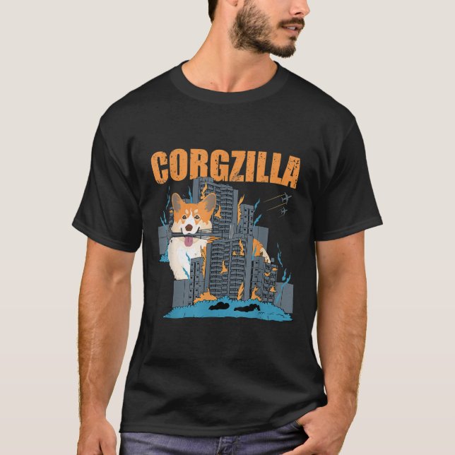 Corgzilla Funny Pembroke Welsh Corgi Haustier Hund T-Shirt (Vorderseite)