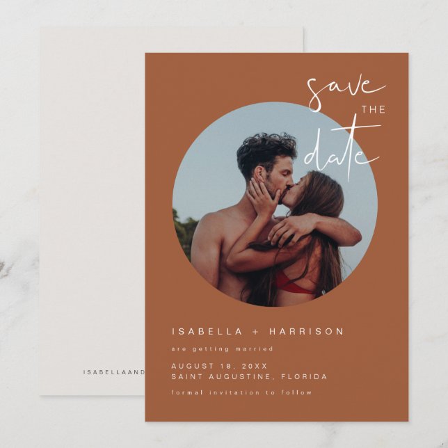CORIANDER Burnt Orange Terracotta Save the Date Einladung (Vorne/Hinten)