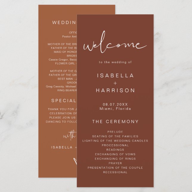CORIANDER Rust and Burnt Orange Wedding Program Menükarte (Vorne/Hinten)