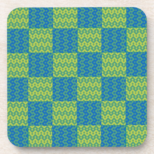 Cork Coaster or Table Mat, Green and Blue Patterns Getränkeuntersetzer (Vorderseite)
