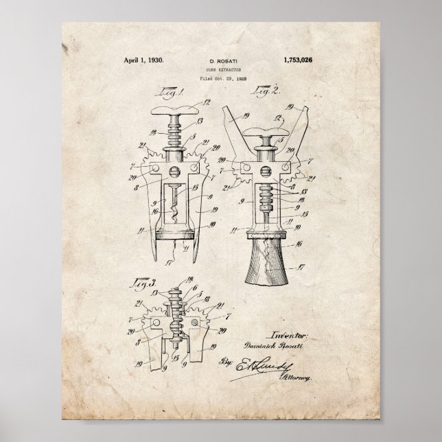 Cork Extractor Patent - Old Look Poster (Vorne)