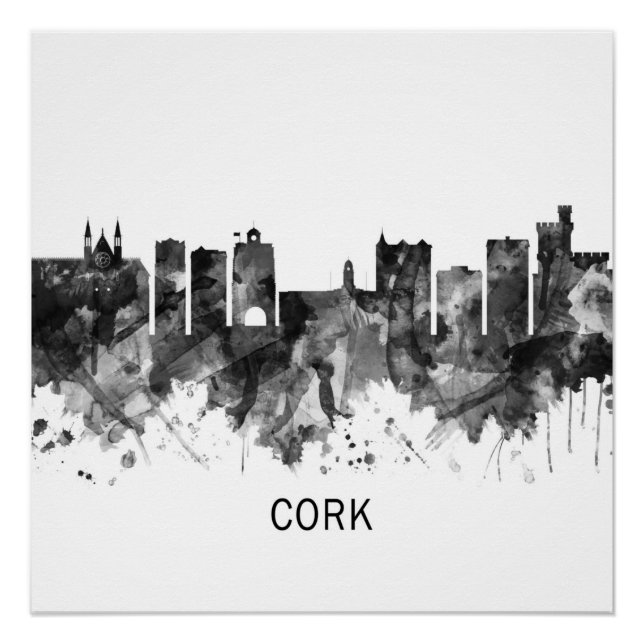 Cork Ireland Skyline BW Poster (Vorderseite)