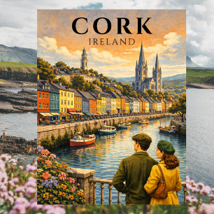 Cork Irland Vintage Reise Hafen Boote Postkarte
