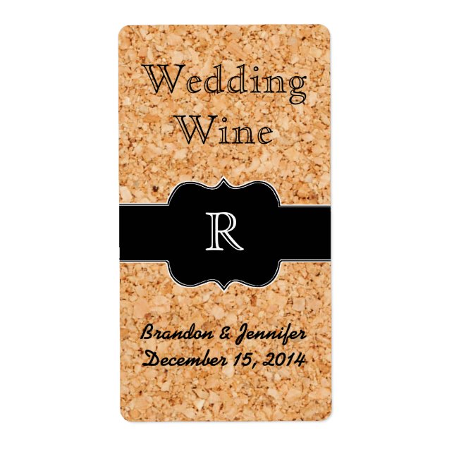 Cork Look and Monogram Wedding Mini Wine Label (Vorne)