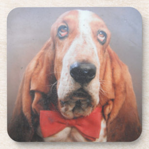 Cork Untersetzer Basset Hound in Red Bow Krawatte