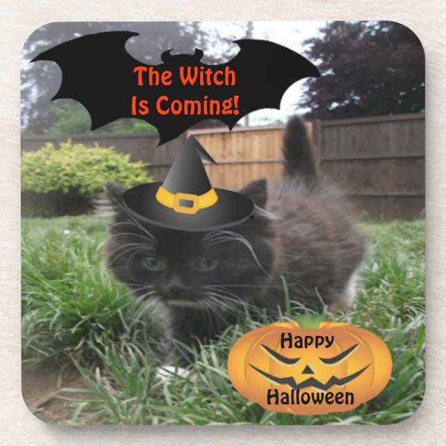 Cork Untersetzer Black Cat Witch kommt (Vorderseite)