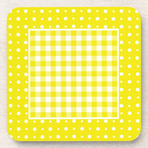 Cork Untersetzer, Gelber Karo Gingham und Polka Do Untersetzer