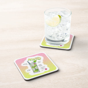 CORK UNTERSETZER SET - MOJITO RECIPE COCKTAIL ART