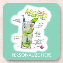CORK UNTERSETZER SET - MOJITO RECIPE COCKTAIL ART