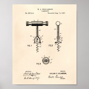Corkschraube 1897 Patent Art Old Peper Poster