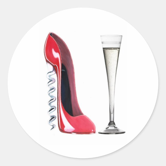 Corkschraube Stiletto Shoe and Champagne Flute Gla Runder Aufkleber (Vorderseite)