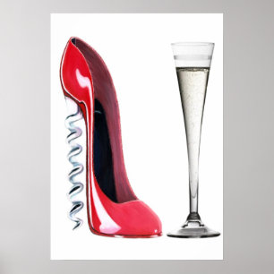 Corkschraube Stiletto Shoe and Champagne Flute Pri Poster