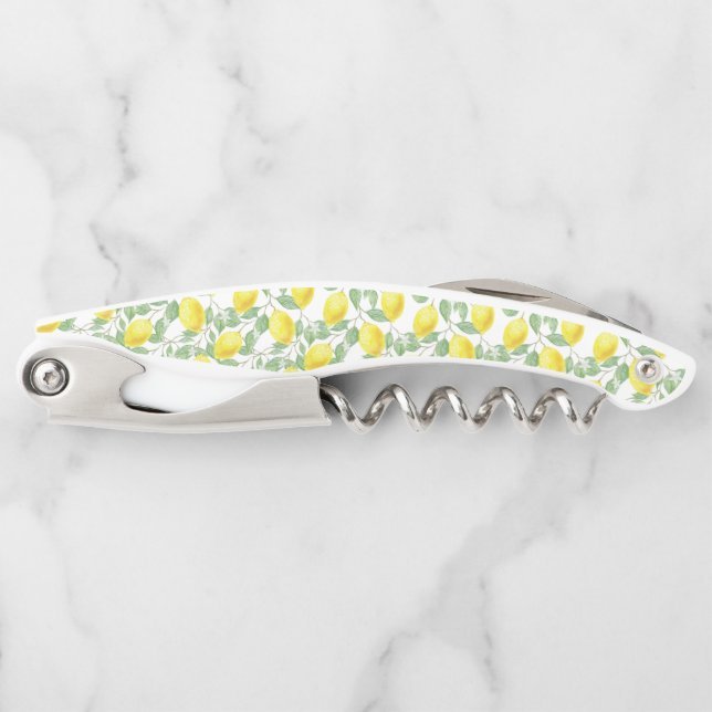 Corkscrew Bottle Opener Yellow and White Lemons Kellnermesser (Vorderseite)