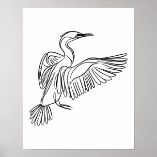 Cormorant Line Art Irish Coastlife Poster