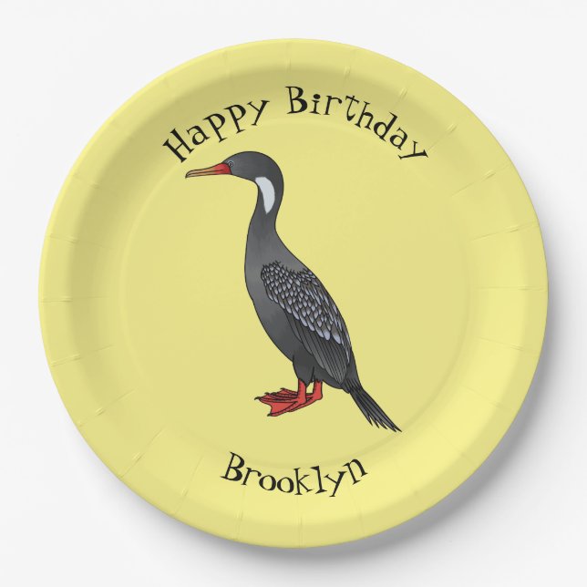 Cormoranvogel-Cartoon-Abbildung Pappteller (Vorderseite)