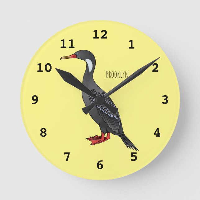 Cormoranvogel-Cartoon-Abbildung Runde Wanduhr (Vorderseite)