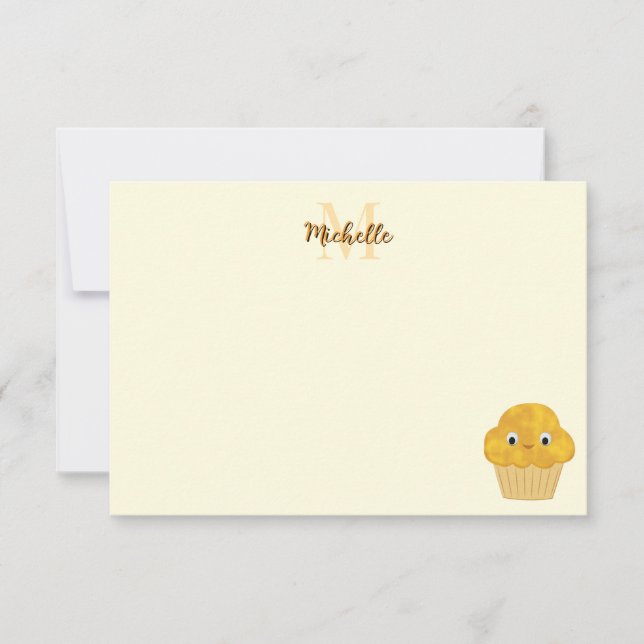 Corn Muffin Cute Drawing Monogram Cream Mitteilungskarte (Vorderseite)