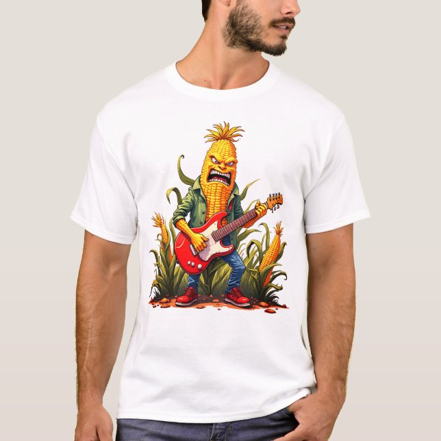 Corn Rockstar Playing Guitar T-Shirt (Vorderseite)