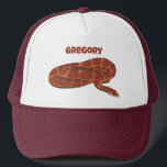 Corn Snake Orange Red Realistisch Personalisiert Truckerkappe<br><div class="desc">Die Kappe dieses LKWs zeichnet sich durch eine realistische Darstellung einer gekochten Maisschlange in dunkelrot und orange aus. Es ist bereit,  mit einem Namen in rötlich-orange Schrift personalisiert zu sein. Ein tolles Geschenk für Besitzer von Schlangen für Haustiere.</div>