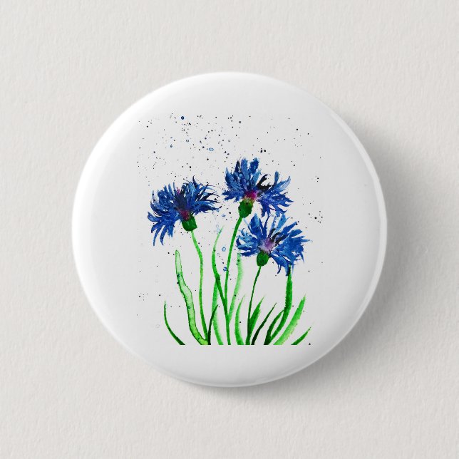 Cornblumen Aquarell blühend hübsch rustikal Button (Vorderseite)